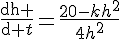 \frac{\mathrm{dh} }{\mathrm{d} t}=\frac{20-kh^2}{4h^2}