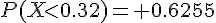 P(X<0.32)= 0.6255